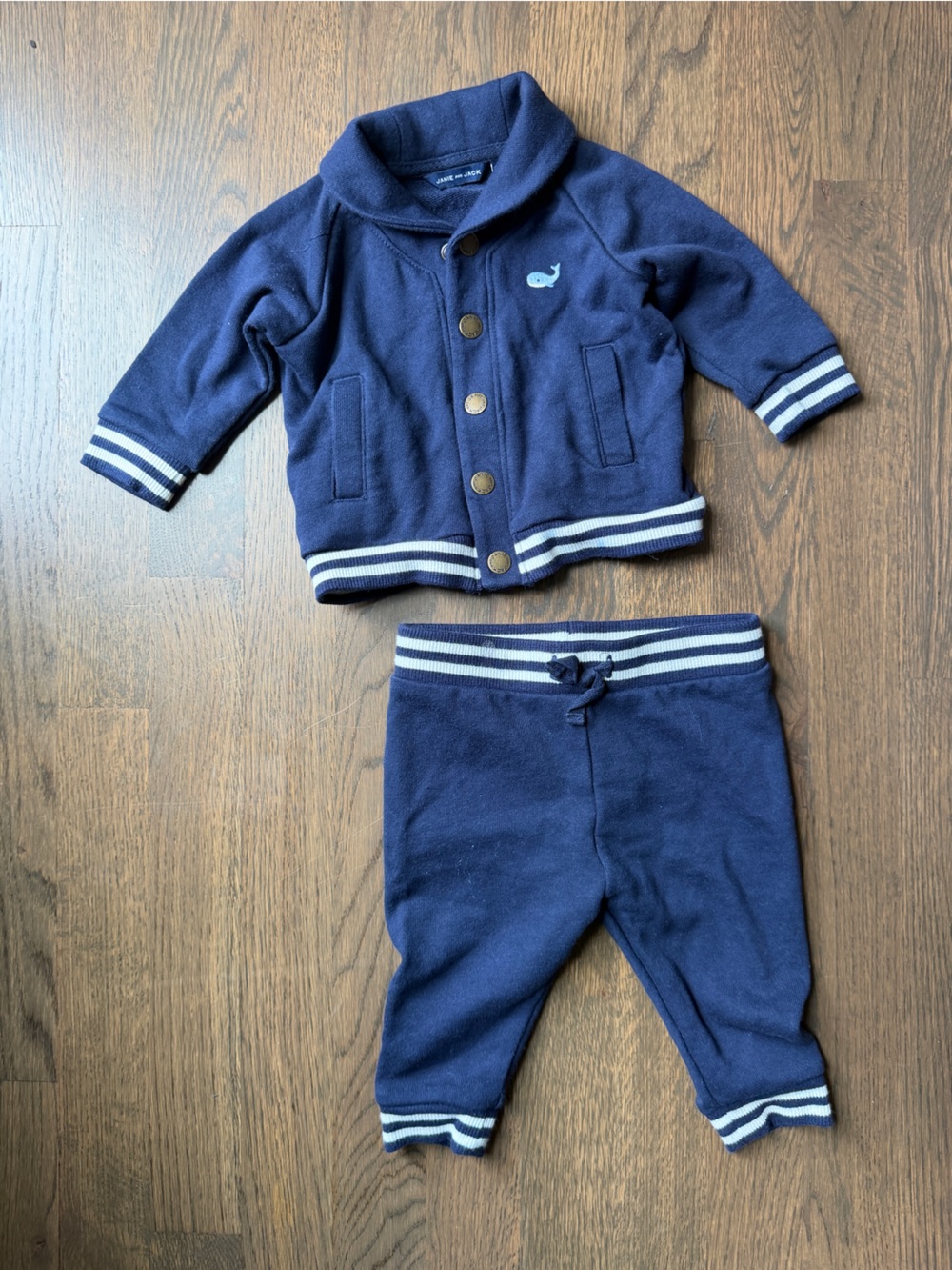 Janie and Jack Navy Sweatshirt & Jogger Set with Striped Trim